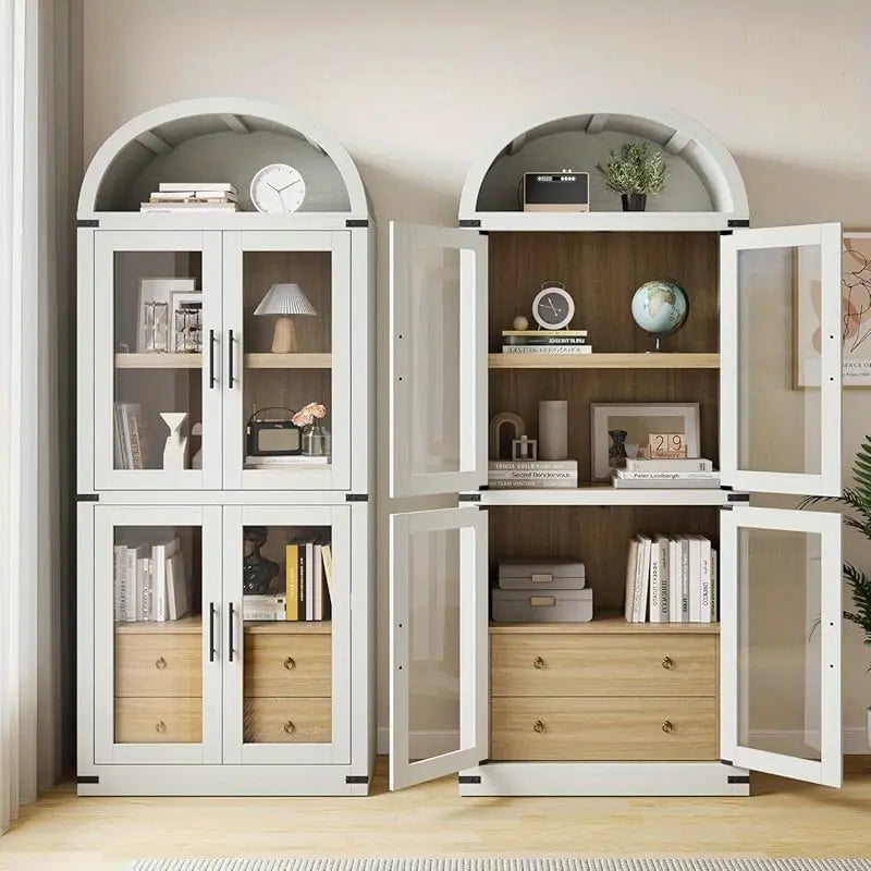 71. 4" High Display Cabinet Round Bookcase 15. 83" Deep Display Storage Rack Arched Bookshelf