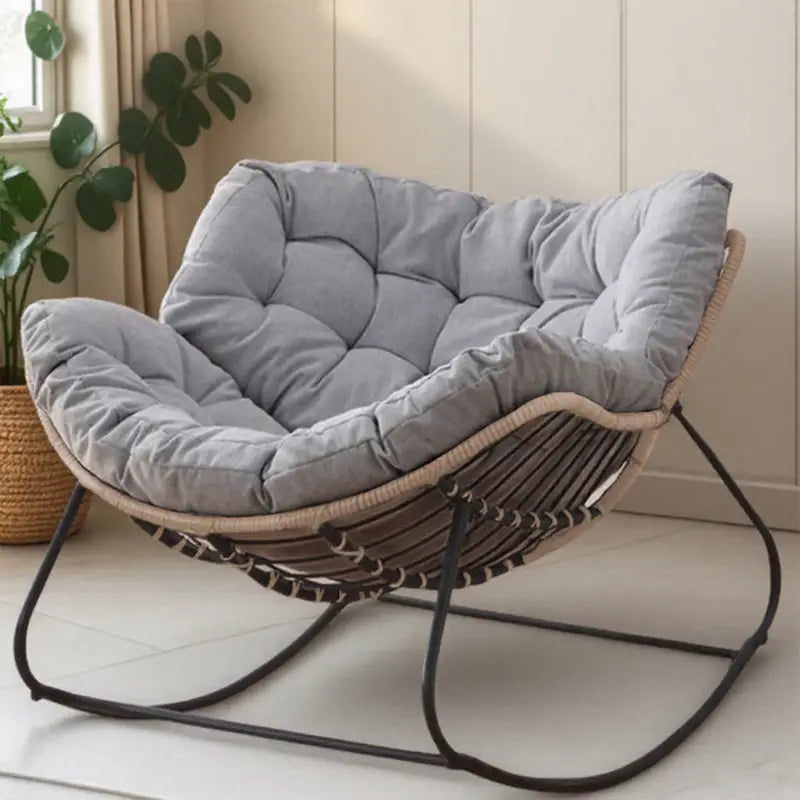 NAWAHEV Ergonomic Rocking Chair with Backrest - Gray Cushioned Outdoor Patio & Garden Chair for Porch, Lawn, or Garden - Durable